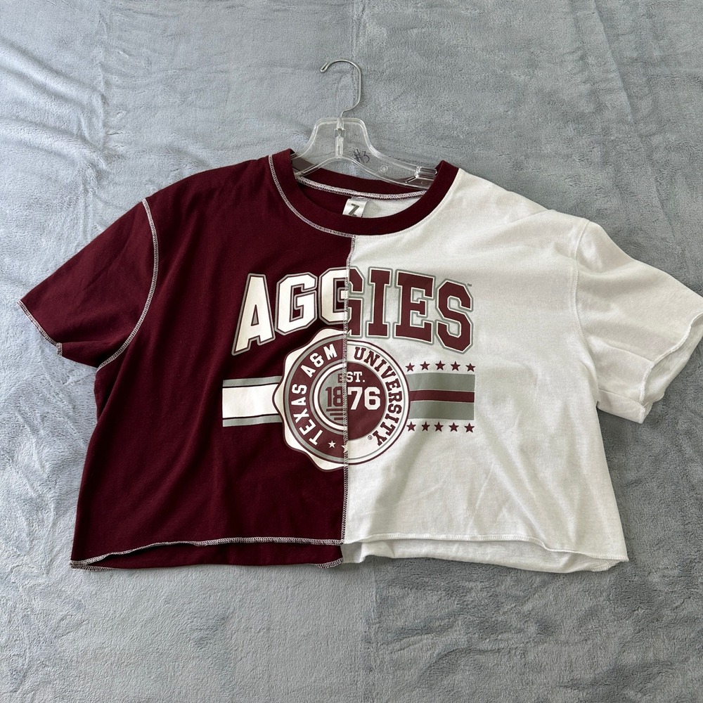ZooZatz Texas A&M Aggies Split Color Crop Top Maroon White Womens Medium ZH0314